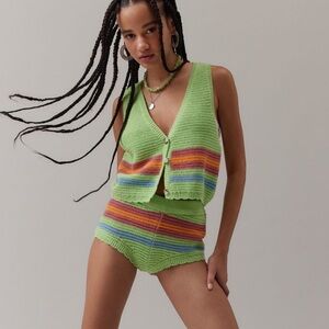 BDG Green Rainbow High Waist Shorts and Vest Set